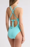 Becca Deep V-neck Teardrop One-piece Swimsuit In New Cyan