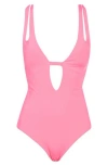Becca Deep V-neck Teardrop One-piece Swimsuit In Pink