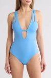 Becca Deep V-neck Teardrop One-piece Swimsuit In Provence B