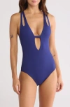 Becca Deep V-neck Teardrop One-piece Swimsuit In Starry Night