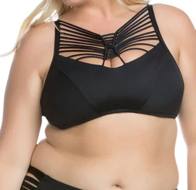 Becca Electric Current Macrame High Neck Halter Bikini Top - Plus In Black