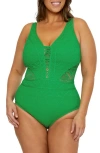 Becca Etc Plus Size Color Play Tummy-control One-piece Swimsuit In Green