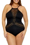 Becca Etc . Colorplay Lace Overlay One-piece Swimsuit In Black