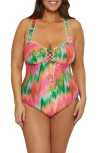 Becca Etc . Mirage Metallic Lace-up One-piece Swimsuit