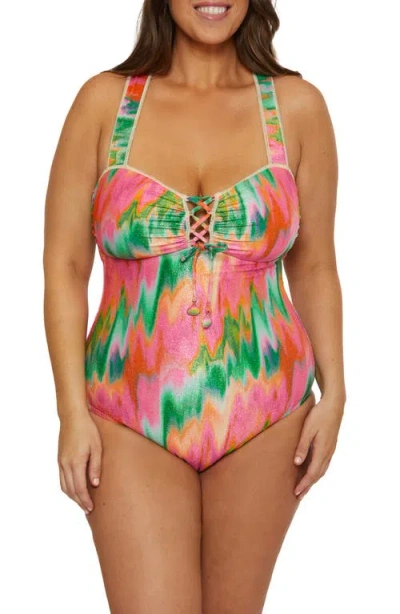 Becca Etc . Mirage Metallic Lace-up One-piece Swimsuit