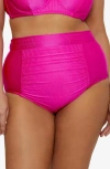 Becca Etc Plus Size Monte Carlo Rib Shirred High-waist Bikini Bottoms