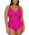 Becca Etc Plus Size Castaway Textured One-piece Swimsuit In Azalea