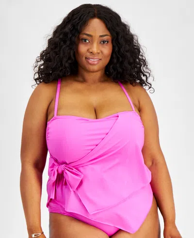 Becca Etc Plus Size Color Code Side-tie Tankini Top In Vivid Pink