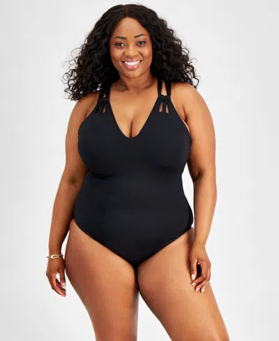 Becca Etc Plus Size Color Code Strappy One-piece Swimsuit In Black