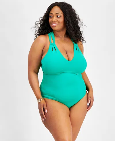 Becca Etc Plus Size Color Code Strappy One-piece Swimsuit In Verde