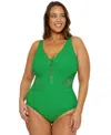 Becca Etc Plus Size Color Play Tummy-control One-piece Swimsuit In Emerald