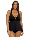 Becca Etc Plus Size Marble Canyon Ring Tankini Top High Waist Bikini Bottoms In Black