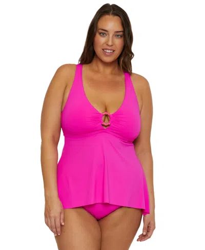 Becca Etc Plus Size Marble Canyon Ring Tankini Top In Azalea