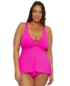 Becca Etc Plus Size Marble Canyon Ring Tankini Top High Waist Bikini Bottoms In Purple