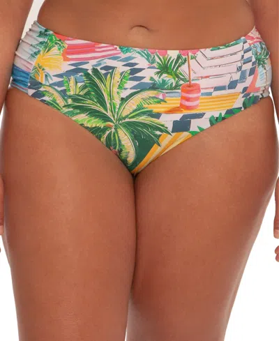 Becca Etc Plus Size Miami Beach Shirred Side Hipster Bottoms In Multi