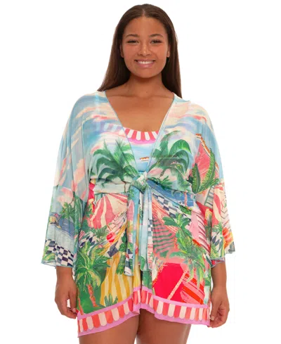 Becca Etc Plus Size Miami Beach Tie-front Cover-up Tunic In Multi