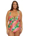 Becca Etc Plus Size Mirage Lace-up One-piece Swimsuit In Multi