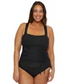 Becca Etc Plus Size Modern Edge Rib Multi-way Tankini Top In Black