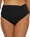 Becca Etc Plus Size Modern Edge Rib Shirred High-waist Bikini Bottoms In Black