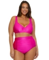 Becca Etc Plus Size Monte Carlo Rib Underwire Bikini Top Shirred High Waist Bikini Bottoms In Azalea