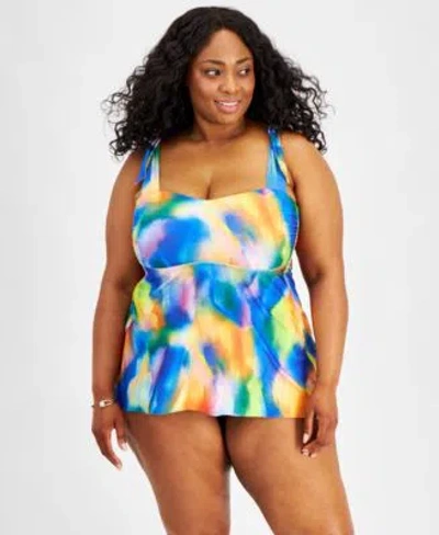 Becca Etc Plus Size Paper Mache Tankini Top Hipster Bikini Bottoms In Multi