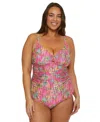 Becca Etc Plus Size Polynesia Printed Ring Tankini Top In Multi