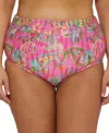 Becca Etc Plus Size Polynesia Wide-band Roll High-waist Bikini Bottoms In Multi