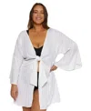 Becca Etc Plus Size Radiance Tie-front Tunic Cover-up In White