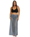 Becca Etc Plus Size Sundown Stripe Crochet Split-leg Pants Swim Cover-up In Aqua,sea Multi