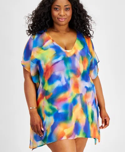 Becca Etc Plus Size Watercolor-print Cover-up Dress In Multi