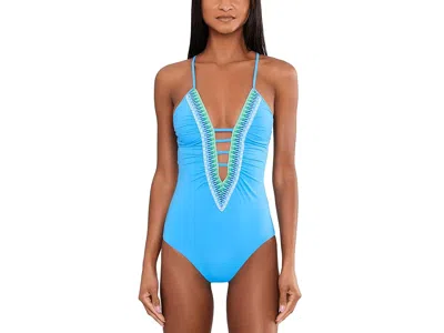 Becca Fiesta Plunge One-piece Swimsuit In Blue