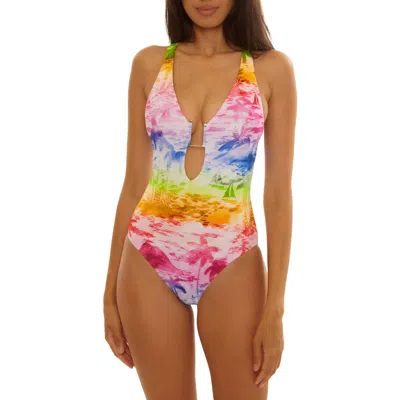 Becca Fiji Plunge Neck One-piece Swimsuit In Multi