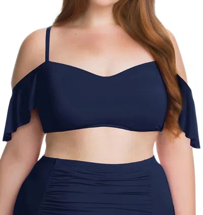 Becca Flounce Off The Shoulder Ruffle Bikini Top - Plus In Indigo In Multi
