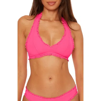 Becca Frills Halter Bikini Top In Pink