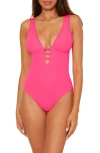 Becca Frills Plunge One-piece Swimsuit In Pink