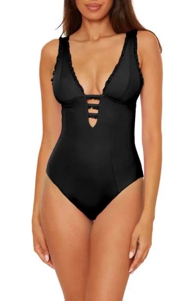Becca Frills Plunge One-piece Swimsuit In Black