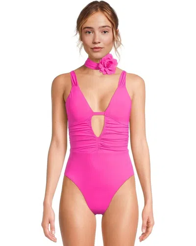 BECCA BECCA GARDEN OF EDEN MAGNOLIA PLUNGE SWIMSUITS WOMEN'S AZALEA ONE PIECE RED373