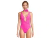 Becca Garden Of Eden Magnolia Plunge Women's Azalea One Piece Swimsuits Red308 In Pink
