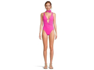BECCA BECCA GARDEN OF EDEN MAGNOLIA PLUNGE WOMEN'S AZALEA ONE PIECE SWIMSUITS RED371