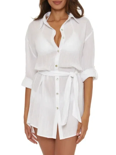 BECCA GAUZY LACE BUTTON-DOWN COVER-UP