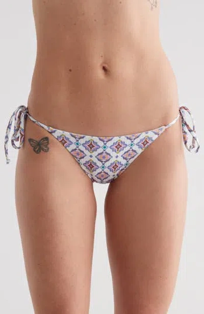 Becca Geometric Side Tie Bikini Bottoms In White/multi