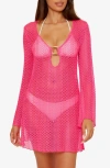 Becca Golden Beach Long Sleeve Lace Cover-up Tunic In Pink