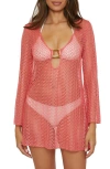 Becca Golden Beach Long Sleeve Lace Cover-up Tunic In Coral Reef