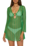 Becca Golden Beach Long Sleeve Lace Cover-up Tunic In Emerald