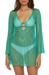 Becca Golden Beach Long Sleeve Lace Cover-up Tunic In Peacock