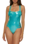 Becca Liquid Metal One-piece Swimsuit In Bermuda