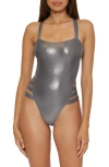 Becca Liquid Metal One-piece Swimsuit In Steel
