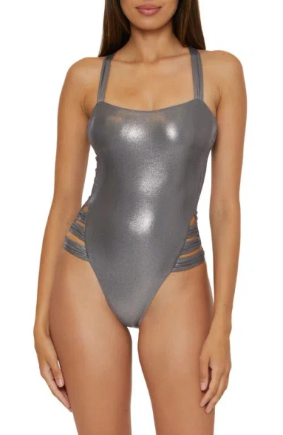 Becca Liquid Metal One-piece Swimsuit In Steel