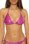 Becca Womens Liquid Metal Triangle Bikini Top Side Tie Bottoms In Pink