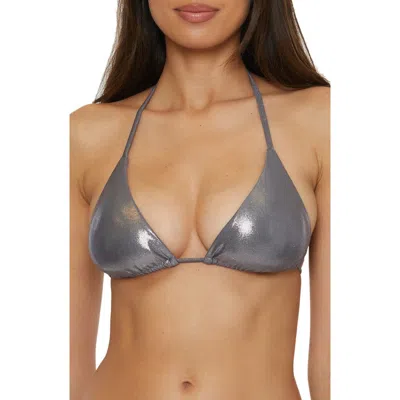 Becca Liquid Metal Triangle Bikini Top In Steel